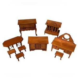 9 Pc Dollhouse Furniture Light Medium Wood 1:12 Scale Dining Living Concord Lot